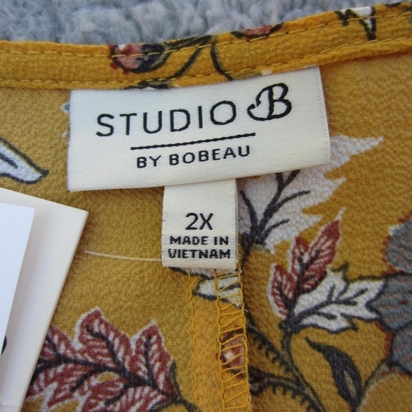 Studio B Dress by Bobeau Angel‎ Sleeve Wrap Womens 2X Yellow  Floral Hi-Lo Hem - Picture 8 of 14